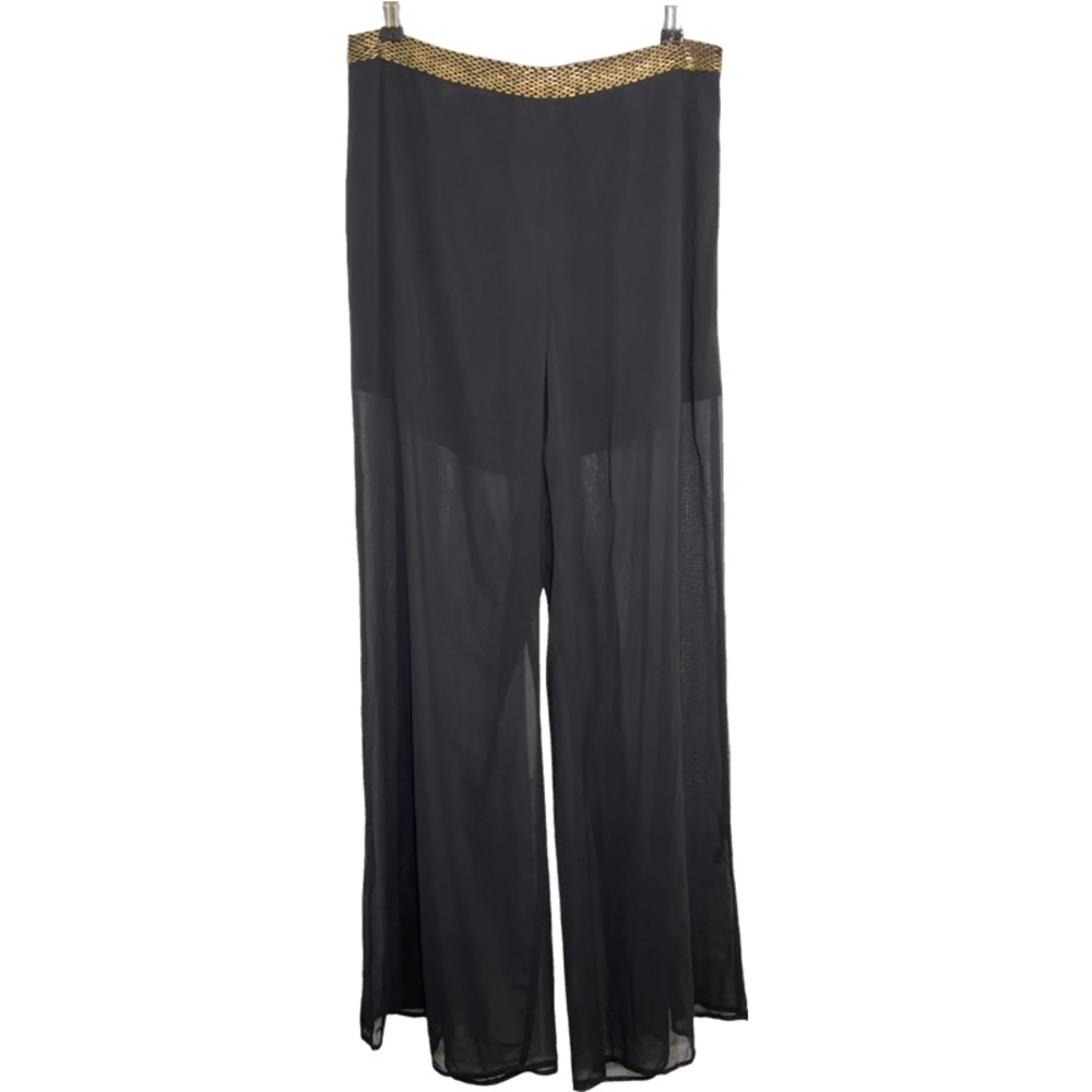 Arden B Sheer Black Wide Leg Pants Shorts Lining Sexy Gold Beaded Waist Detail M
